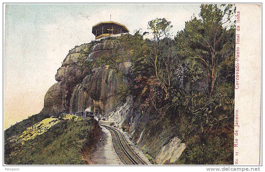 AK BRASILIEN RIO DE JANEIRO  CORCOVADO-PONTO FINAL DA LINHA OLD POSTCARD 1909 - Rio De Janeiro