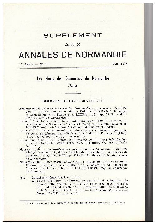 La Famille De Lacy Et Ses Terres Normandes  WE WIGHTMAN  Annales De Normandie 4 1961 - Normandie