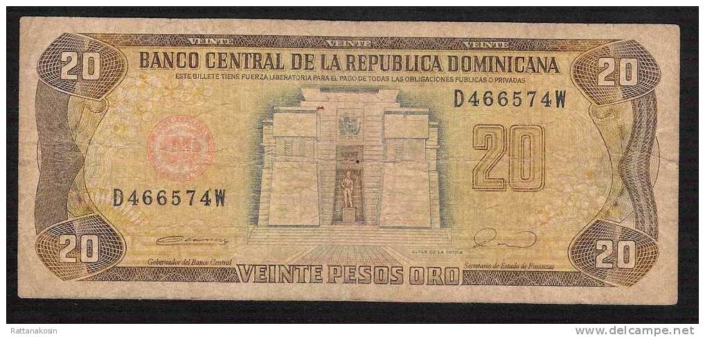 DOMINICAN REPUBLIC P133  20 PESOS  1990 #D/W     FINE - Dominikanische Rep.