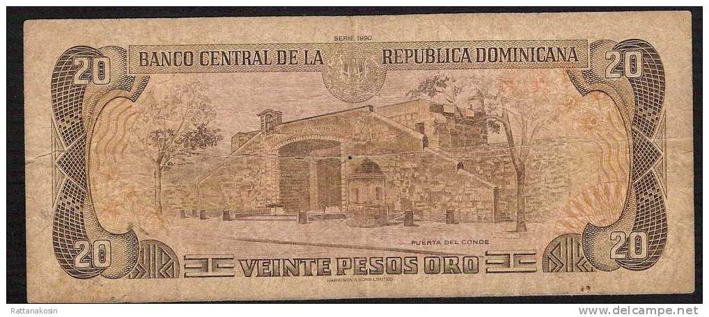 DOMINICAN REPUBLIC P133  20 PESOS  1990 #D/W     FINE - Dominikanische Rep.