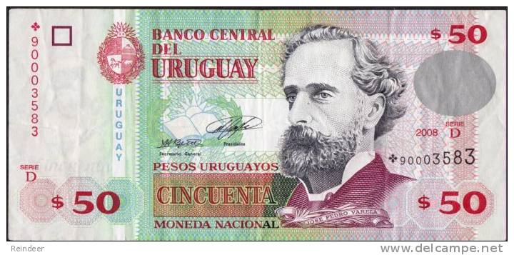 ® URUGUAY: 50 Pesos Reposicion-Replacement *90: (Serie D - 2008) - Uruguay