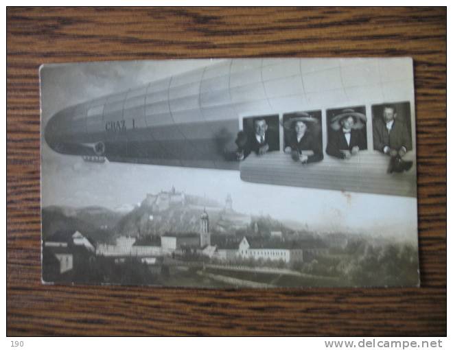 FANTASY CARD :GRAZ 1 Zeppelin (ORIGINAL OLD POSTCARD) - Balloons