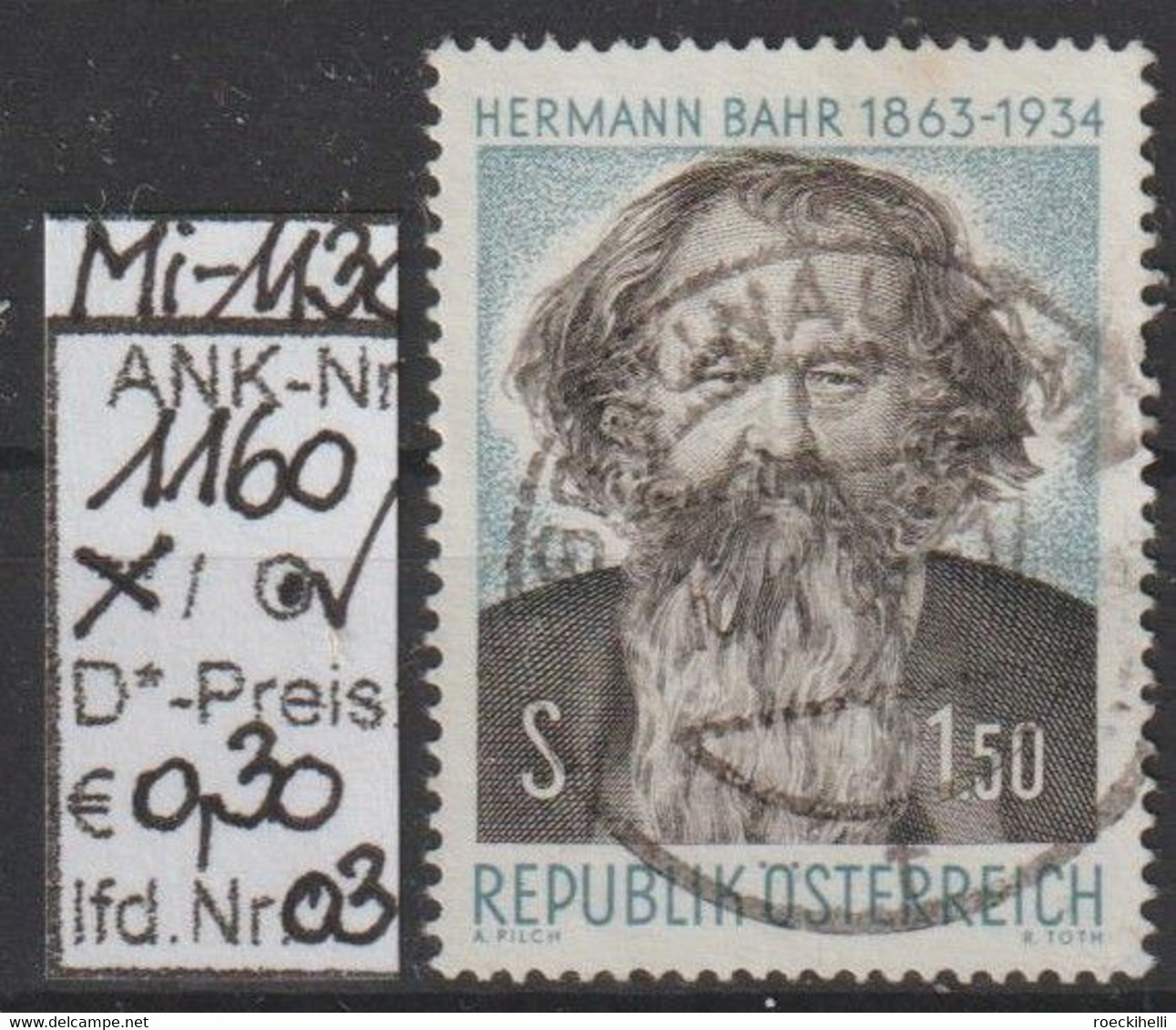 1963 - ÖSTERREICH - SM "100. Geburtstag V. Hermann Bahr" S 1,50 Zweif. -  O Gestempelt -  S. Scan (1160o 03    At) - Used Stamps
