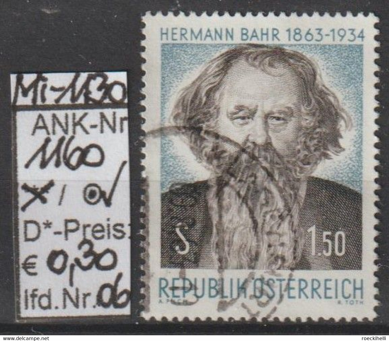 1963 - ÖSTERREICH - SM "100. Geburtstag V. Hermann Bahr" S 1,50 Zweif. -  O Gestempelt -  S. Scan (1160o 06   At) - Used Stamps