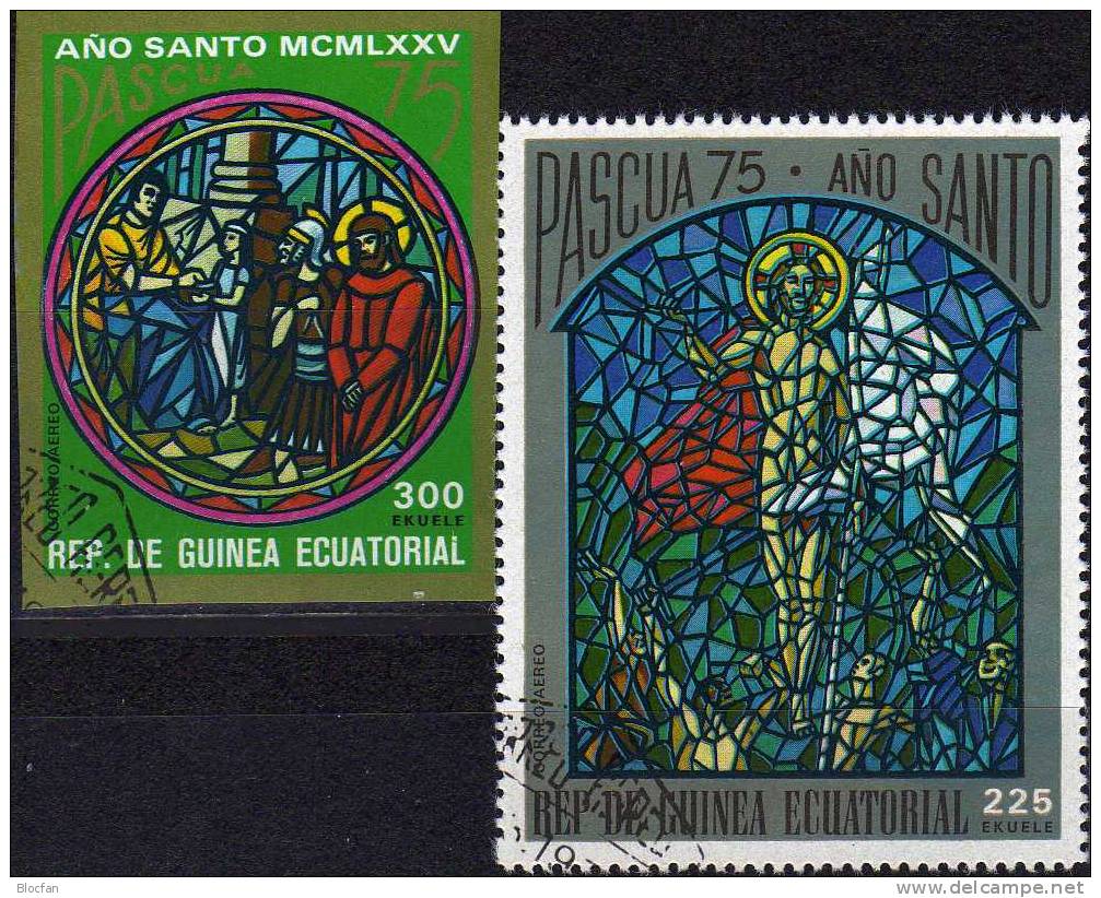 Ostern 1975 Kirchenfenster Äquator. Guinea 534A/B, Block 157 Plus 158 O 8€ - Religion