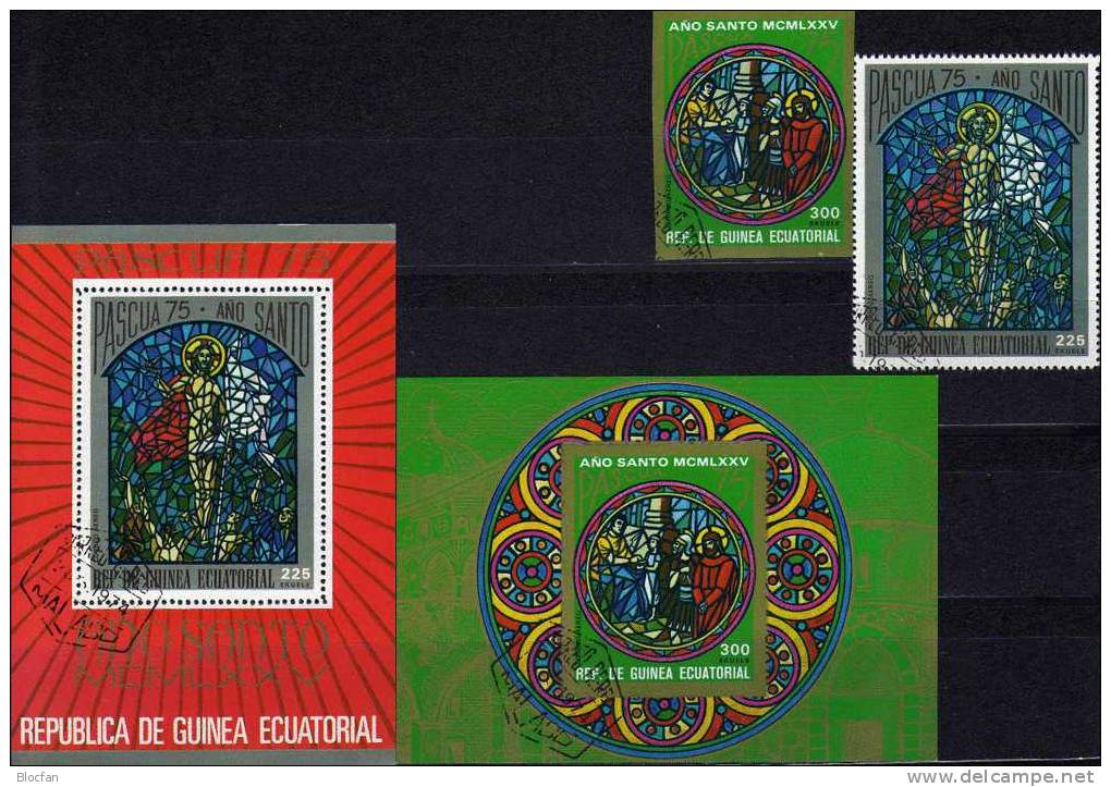 Ostern 1975 Kirchenfenster Äquator. Guinea 534A/B, Block 157 Plus 158 O 8€ - Religión