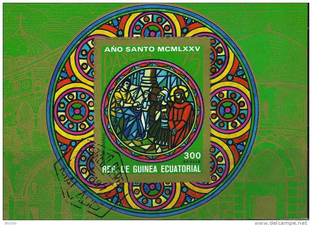 Ostern 1975 Kirchenfenster Äquator. Guinea 534A/B, Block 157 Plus 158 O 8€ - Religion