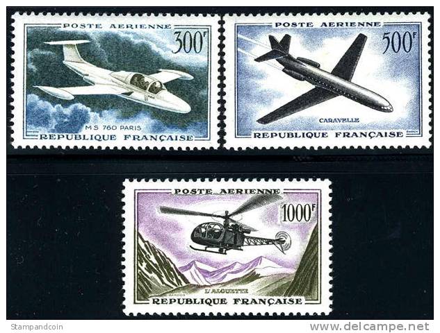 France C34-36 (Yvert 35-37) (Michel 1120,1177,1231) SUPERB Mint Never Hinged Airmail Set From 1957-59 - 1927-1959 Nuevos