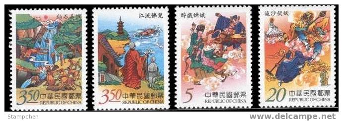 2005 Monkey King Stamps Monk Pagoda Waterfall Buddhist River Monster Novel Myth - Mythology