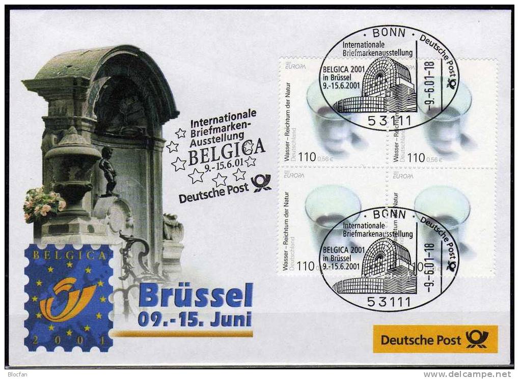 Belgica´2001 Brüssel Bund 2185 VB SST 7€ Offizieller Messebrief MBrf.6/01 Umweltschutz Lebensspender Wasser - Pollution