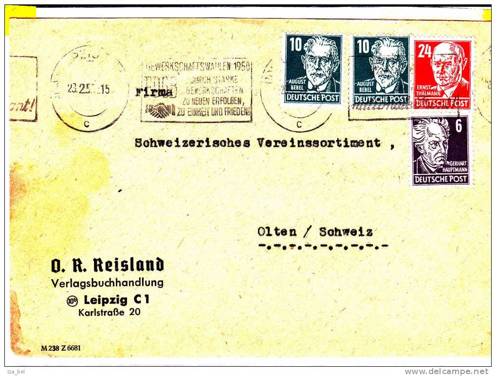 Allemagne De L'Est.Zone Soviét.N°YV 33-35(2)-40LEIPZIG 23.2.50 S/l.v.OLTE N (Suisse).TB - Covers & Documents