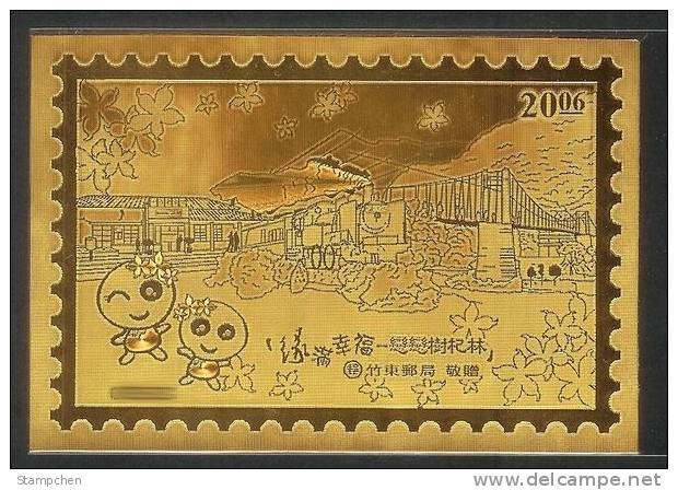 Gold Foil Train Station & Bridge Stamp S/s Chutung Flower Doll - Other & Unclassified