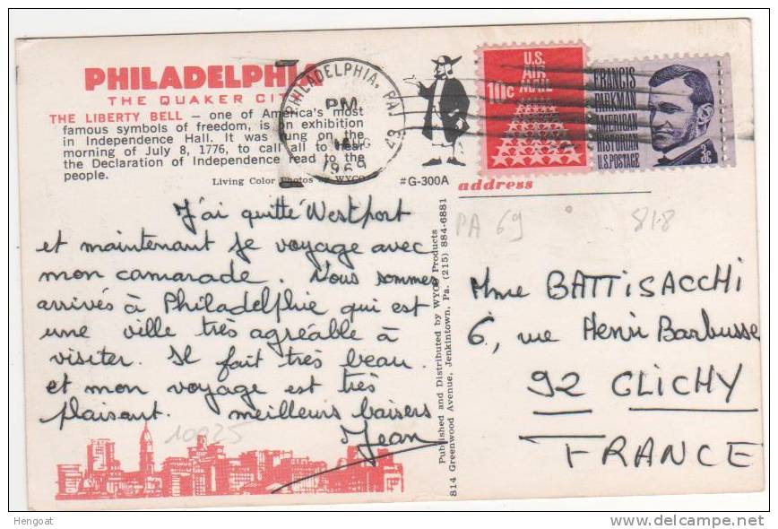 2 Timbres : Aérien Yvert N°69 Et  N°818 / Carte De 1969 Pour La France , 2 Scans - Storia Postale