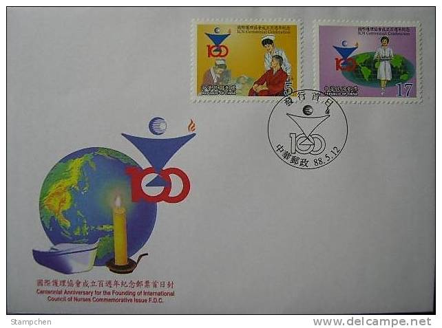 FDC 1999 100th Anni Int. Council Of Nurse Stamps Medicine Health Map Globe Candle - Other & Unclassified