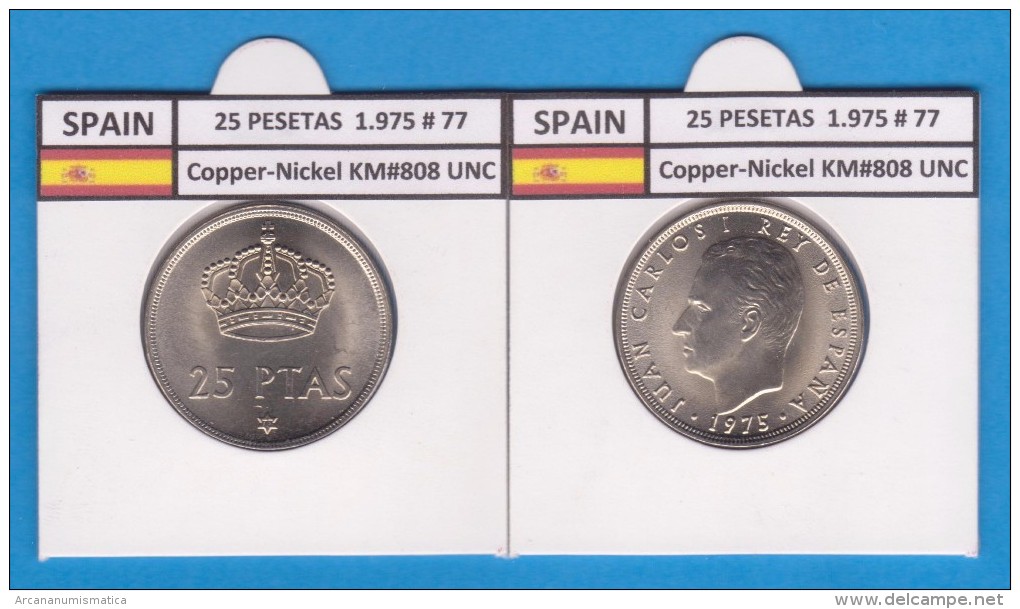 ESPAÑA /JUAN CARLOS I    25  PESETAS  Cu Ni  1.975 #77    KM#808    SC/UNC     T-DL-9420 - 25 Pesetas