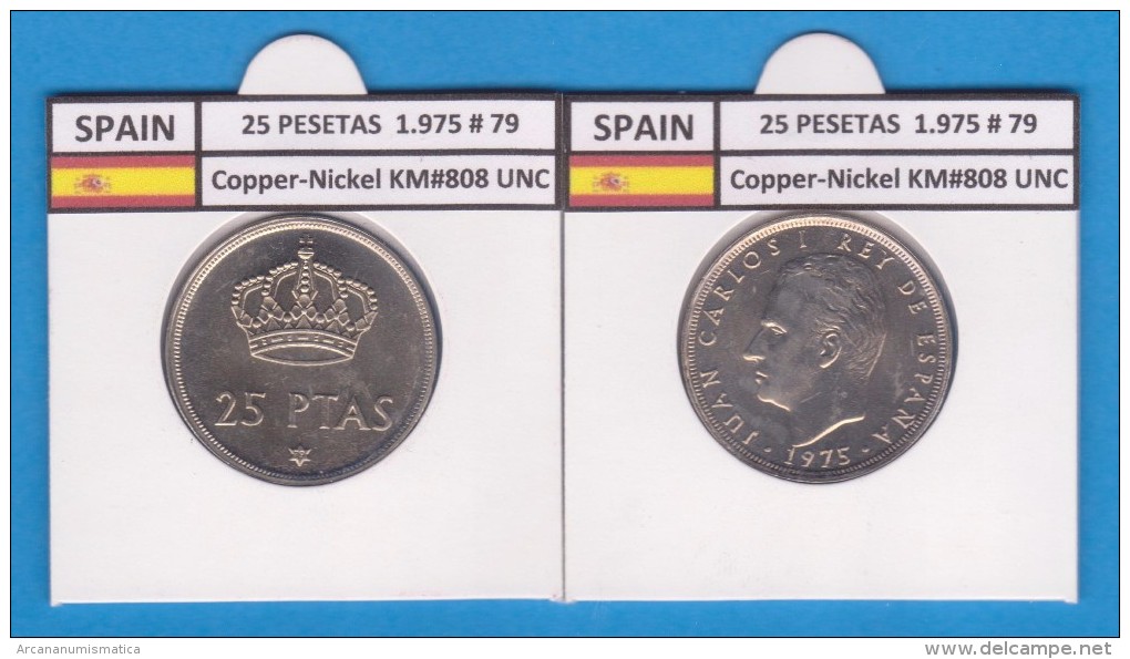 ESPAÑA /JUAN CARLOS I    25  PESETAS  Cu Ni  1.975 #79    KM#808    SC/UNC     T-DL-9422 - 25 Pesetas