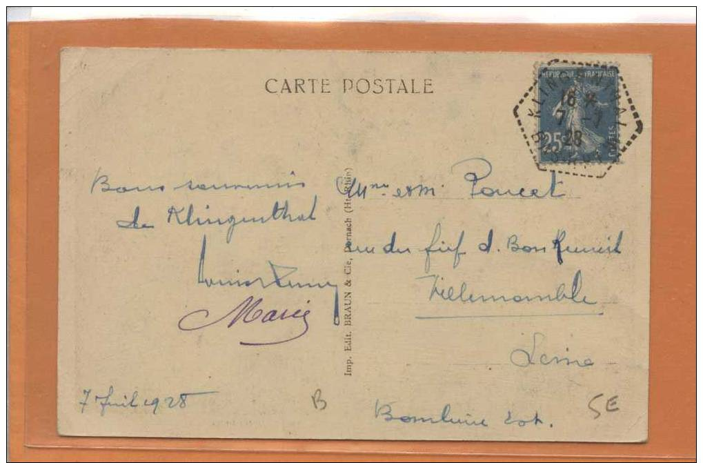 CACHET OCTOGONAL KLINGENTHAL 1928  Carte OTTROTT -Chateaux De Rathsammhausen Et Lutzelbourg - 1921-1960: Modern Tijdperk