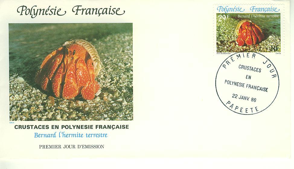 PJPF0247 Bernard L Ermite Terrestre 247 Polynesie Francaise 1986 FDC Premier Jour - Crustaceans