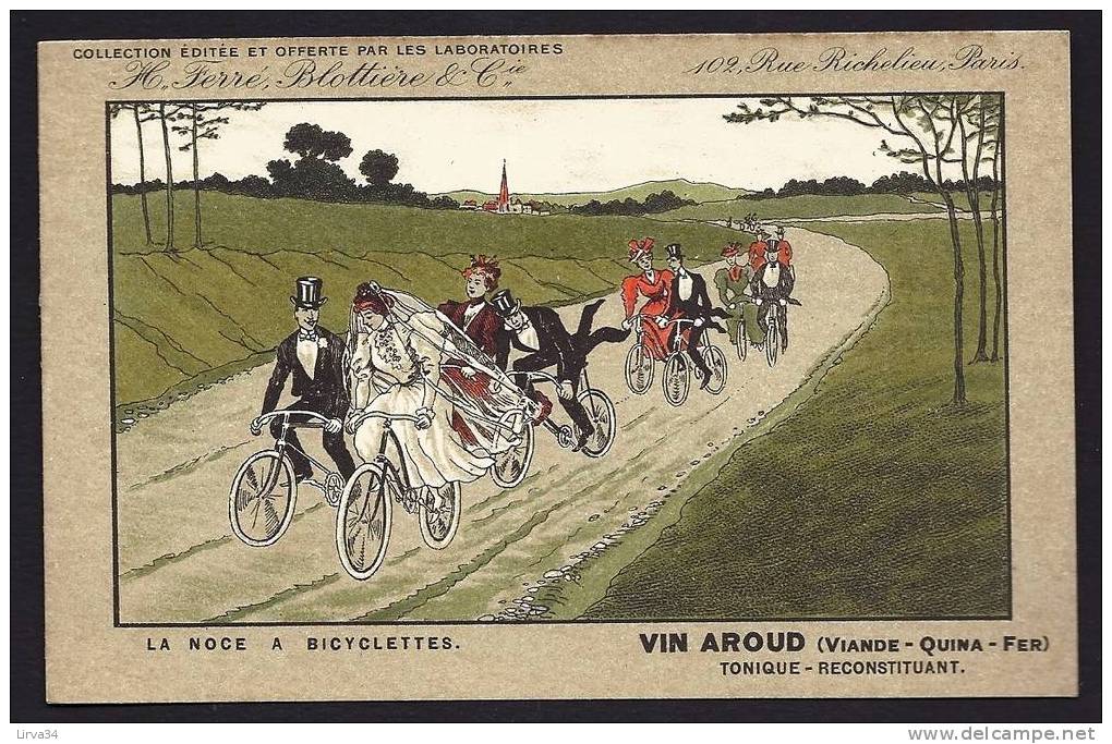 CPA  ANCIENNE- FRANCE- THEME : PUB DU VIN AROUD- LA NOCE A BICICLETTE- TRES BELLE ILLUSTRATION - - Publicité