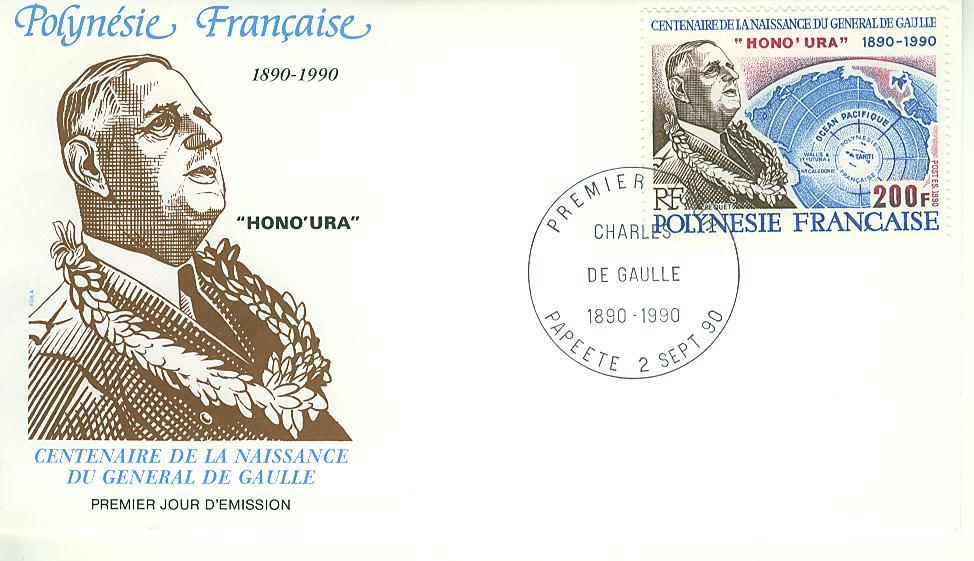 PJPF0364 Centenaire Du General De Gaulle Hono Ura 364 Polynesie Francaise 1990 FDC Premier Jour - De Gaulle (General)