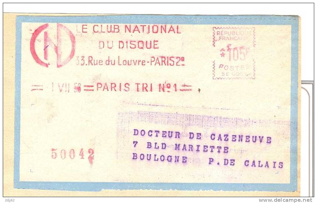 Tarif, 1958, Musique - EMA Satas -Etiquette  Colis (F001) - Postal Rates