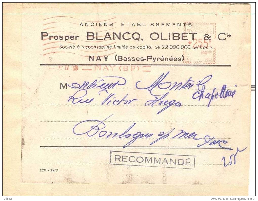 Tarif, 1958, Nay  - EMA Havas -Etiquette  Colis Défraichie (F007) - Posttarife