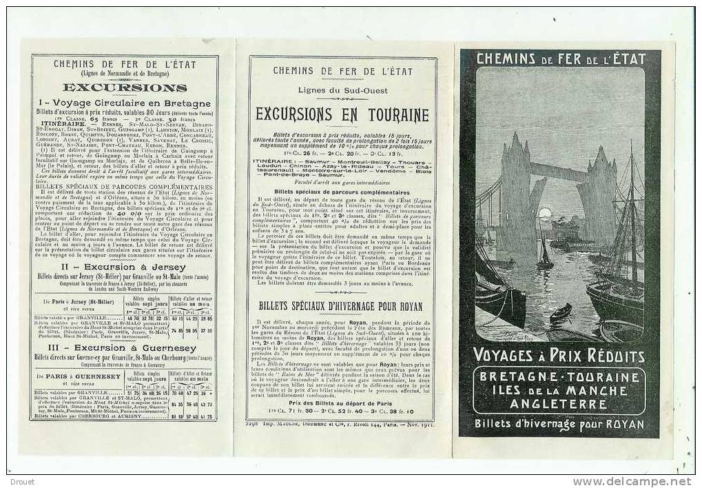 HORAIRES DES CHEMINS DE FER  DE L´ETAT ET DE BRIGHTON  - 1911 - Europe