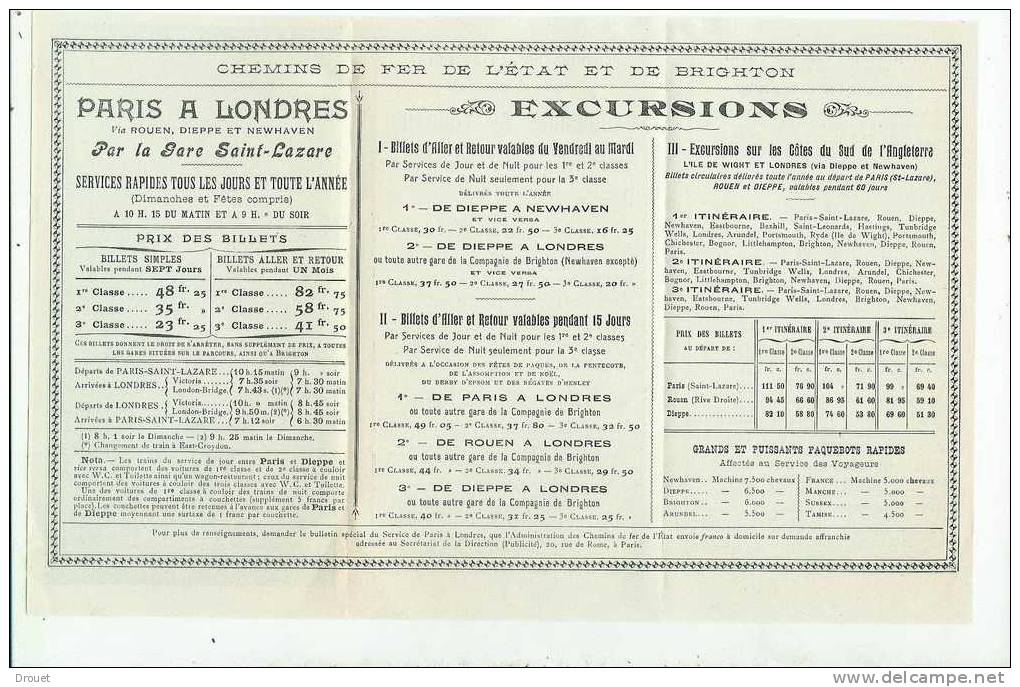 HORAIRES DES CHEMINS DE FER  DE L´ETAT ET DE BRIGHTON  - 1911 - Europe