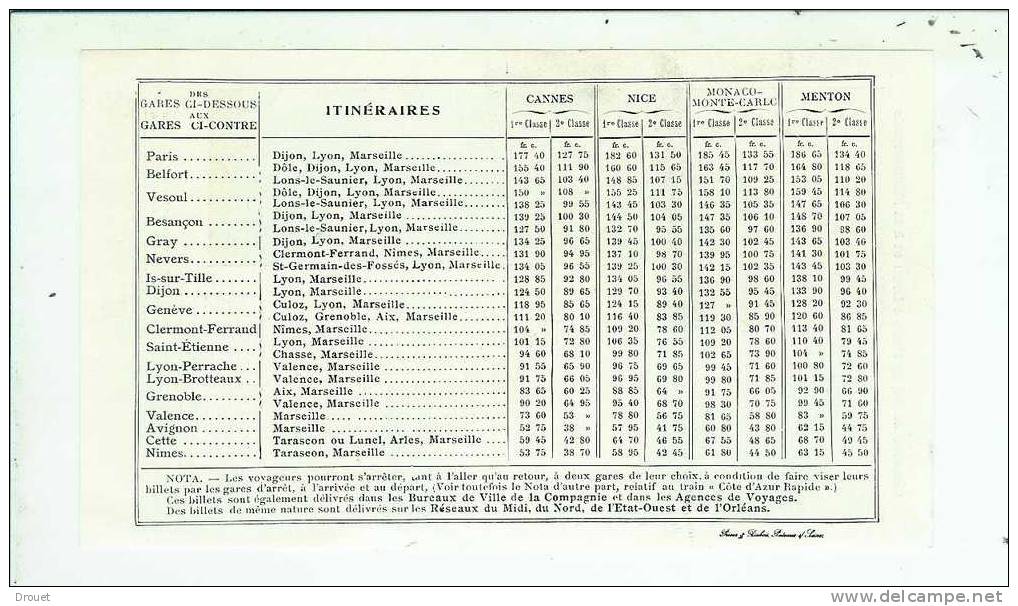 HORAIRES DES CHEMINS DE FER PLM ET PUBLICITES  - 1912 - Europa