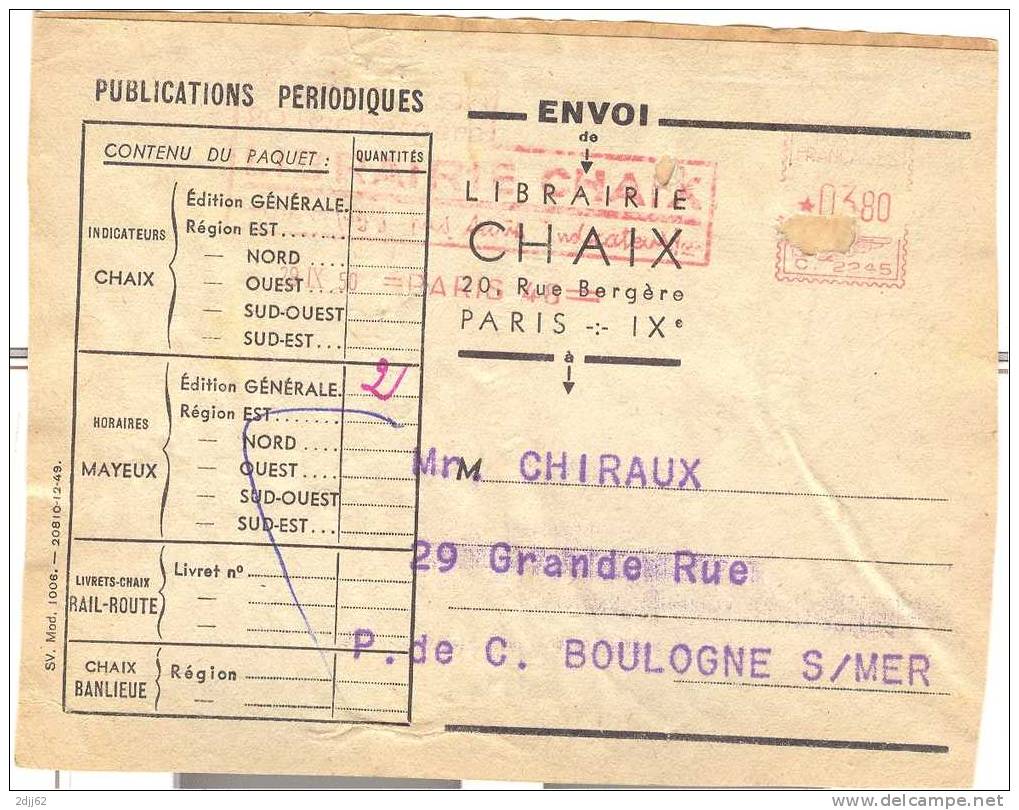 Tarif, 1950  - EMA Havas -Etiquette Colis , Petit Manque Dans Le CV  (F012) - Posttarieven