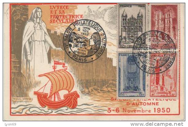 OBLITERATION SALON D"AUTOMNE 1950  RELIGION PHILATELIE PARIS 1950 - Temporary Postmarks