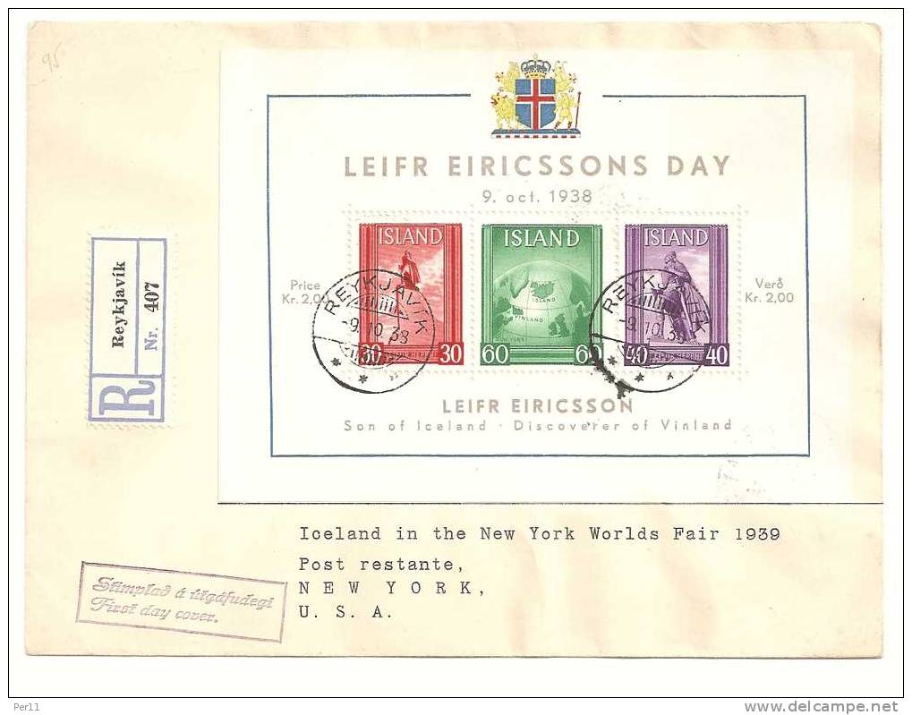 1938 Mi:Block 2; Leifr Block.   FDC   (is066) - Sonstige & Ohne Zuordnung