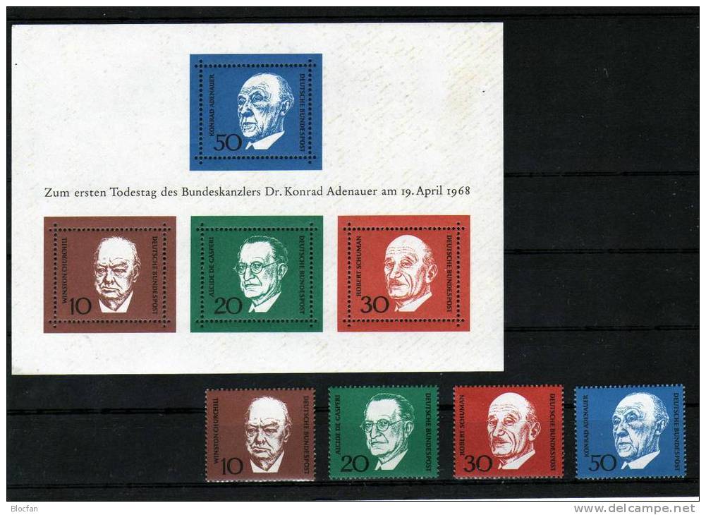 Komplett Adenauer 1968 BRD 554/7,ER,8ZD,Mini-Block+Bl. 4 ** 19€ Porträt Winston Churchill Britannien Ms Sheet Bf Germany - Vrac (max 999 Timbres)