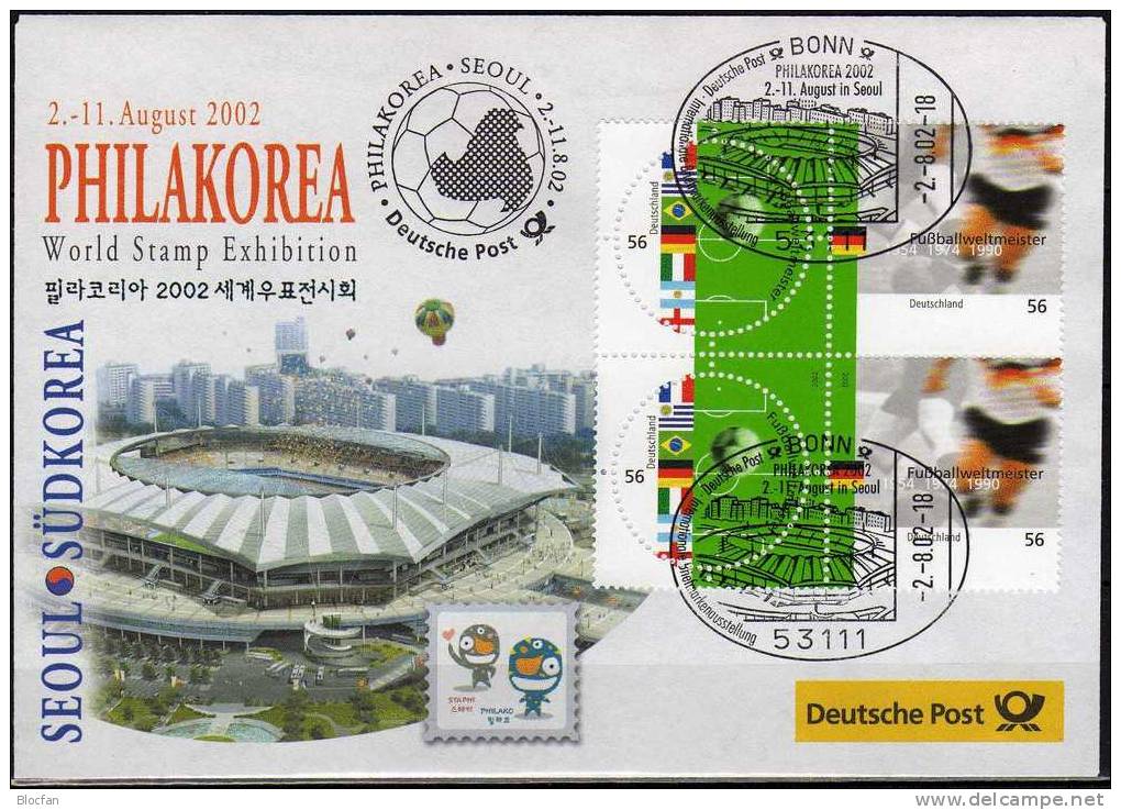 Seoul PHILAKOREA´2002 Bund 2258/9 VB SST 5€ Offizieller Messebrief MBrf.4/02 Fußball-Weltmeister Seit 1930 Soccer Cover - 2002 – Südkorea / Japan