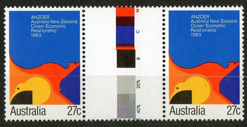 Australia 1983 27c ANZCER New Zealand Economic Relationship MNH Gutter Pair - Mint Stamps