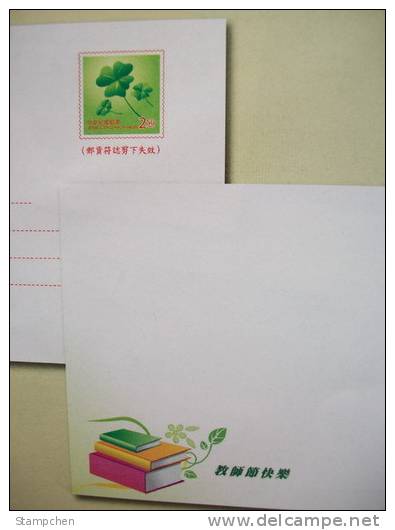 Taiwan Pre-Stamp 2010 Teacher Day Postal Card Postal Stationary Four-leaf Clover Book - Ganzsachen