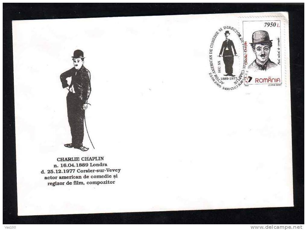 ROMANIA FILM CINEMA RARE COVER PMK CHARLIE CHAPLIN Stamp Obliteration Concordante  2000  ! - Cinema