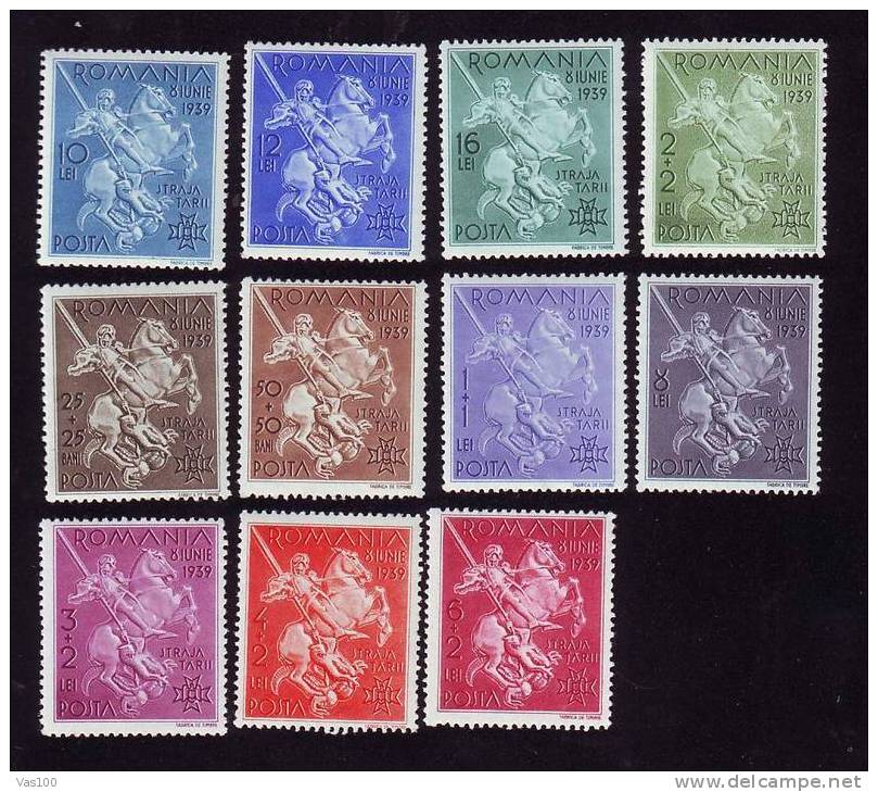 ROMANIA,HORSES,CHEVAUX  11 MINT ** STAMPS 1939. - Neufs