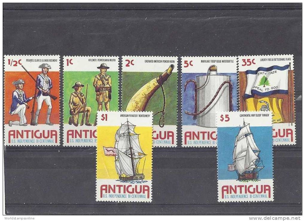 Antigua, Serie 6, Year 1976, SG 487-493, American Revolution, MNH/PF - Antigua En Barbuda (1981-...)
