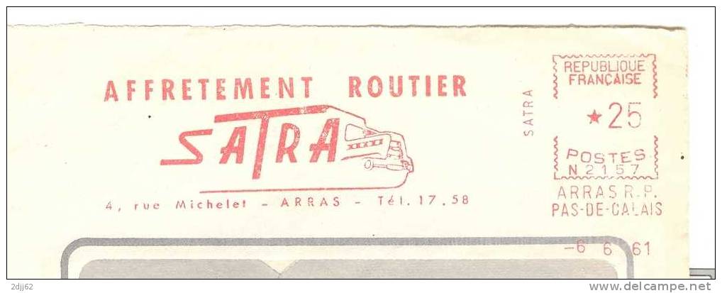 Route, "SATRA", Arras - EMA Secap -  Devant D'enveloppe   (F110) - Trucks