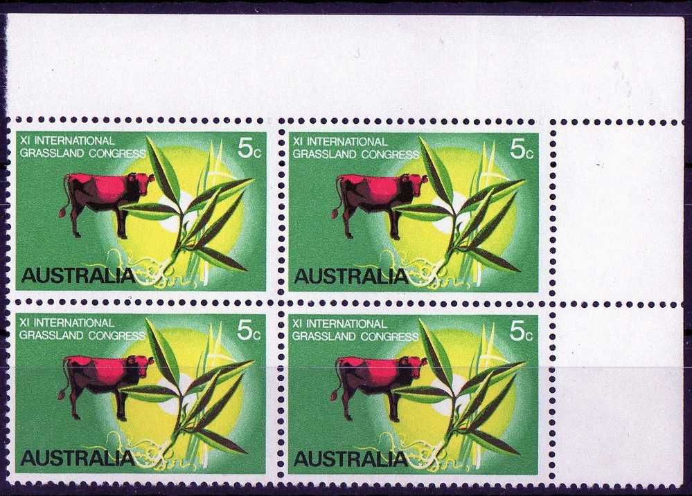 Australia 1970 5c International Grassland Congress MNH Corner Block Of 4 - Neufs