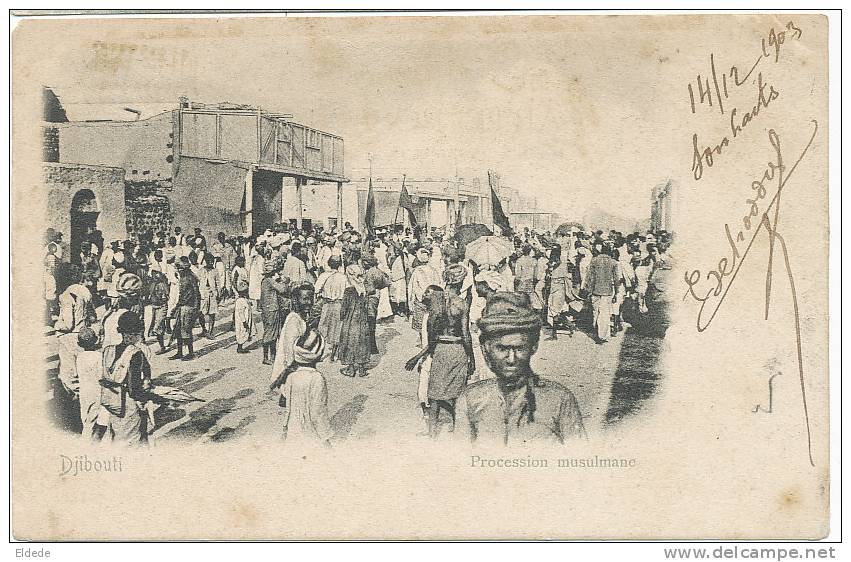 Djibouti Procesion Musulmane 1903  Cachet Maritime La Reunion A Marseilel Timbre Decollé - Djibouti