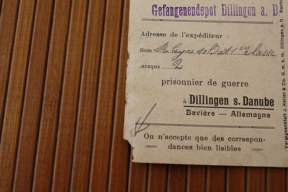 KRIEGSGEFANGENELAGER MILITARIA LETTRE CAMP PRISONNIER DE GUERRE 14/18 STALAG DILINGEN BAVIERE ALLEMAGNE D. P / MASSIAC - 1. Weltkrieg 1914-1918