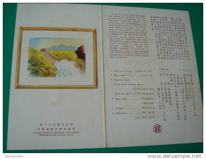 Folder 1973 Tsengwen Reservoir Stamps Irrigation Dam Hydraulic Power Map Taiwan Scenery - Acqua