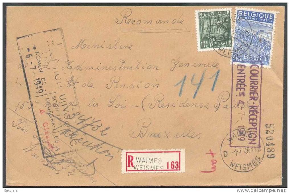 N°768-771   Obl. Sc WAIMES S/L. Recommandée Du 1-7-1949 Vers Bruxelles.    - Cantons De L'Est - 6028 - 1948 Exportación