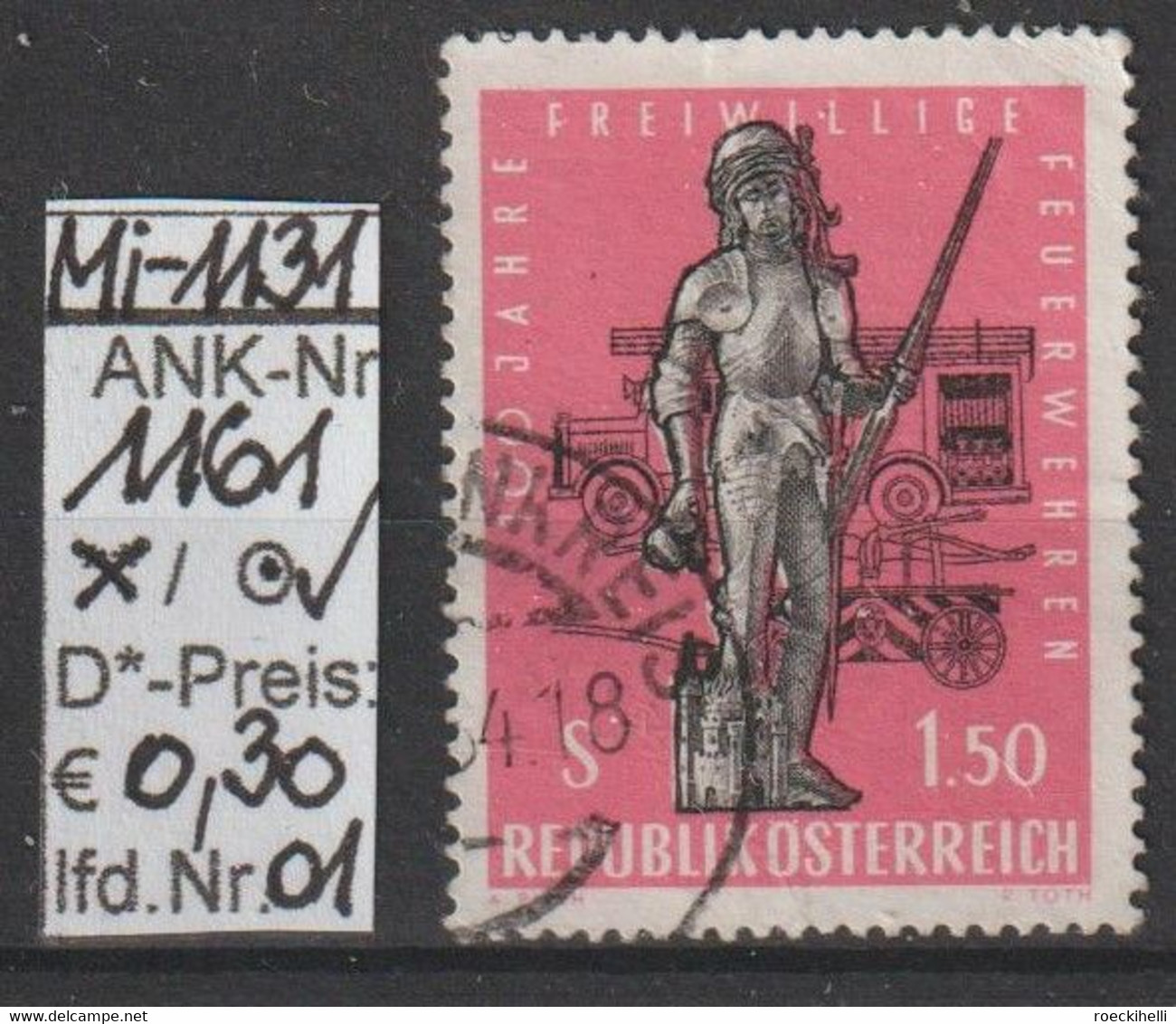 1963  -  ÖSTERREICH - SM "100 Jahre Freiwillige Feuerwehren" S 1,50 Dkl'rosa -  O  Gestempelt -  S.Scan (1161o 01   At) - Used Stamps