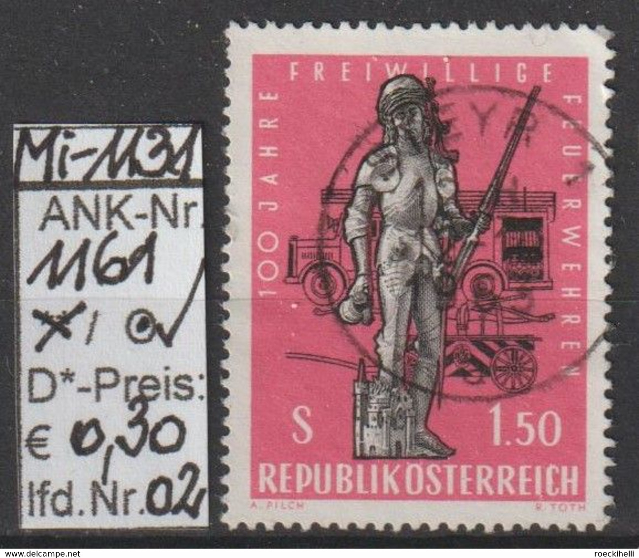 1963  -  ÖSTERREICH - SM "100 Jahre Freiwillige Feuerwehren" S 1,50 Dkl'rosa -  O  Gestempelt -  S.Scan (1161o 02   At) - Used Stamps