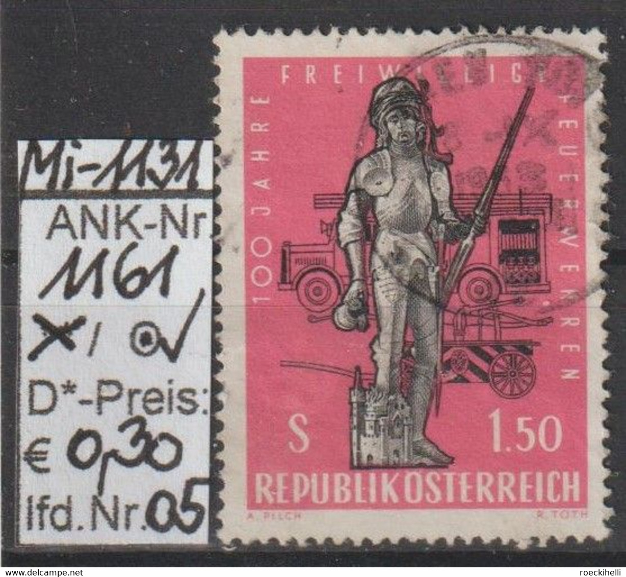 1963  -  ÖSTERREICH - SM "100 Jahre Freiwillige Feuerwehren" S 1,50 Dkl'rosa -  O  Gestempelt -  S.Scan (1161o 05   At) - Used Stamps