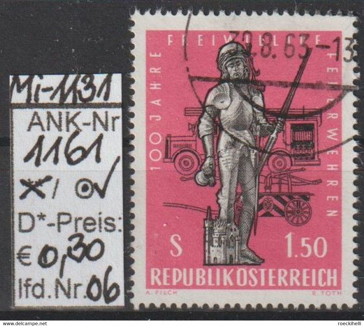 1963  -  ÖSTERREICH - SM "100 Jahre Freiwillige Feuerwehren" S 1,50 Dkl'rosa - O Gestempelt -  S.Scan (1161o 06- 28  At) - Gebraucht