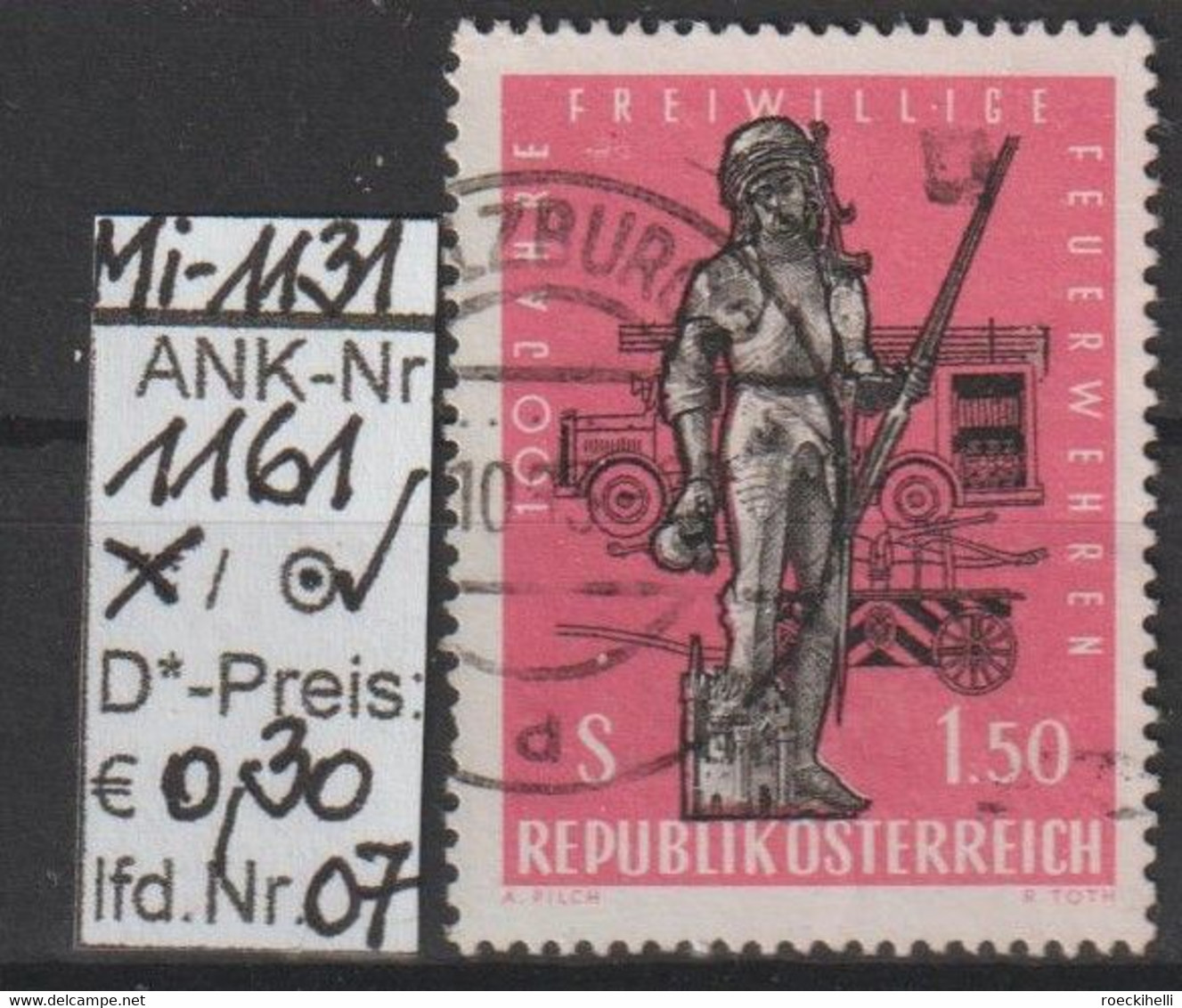 1963  -  ÖSTERREICH - SM "100 Jahre Freiwillige Feuerwehren" S 1,50 Dkl'rosa - O Gestempelt -  S.Scan (1161o 06- 28  At) - Gebraucht